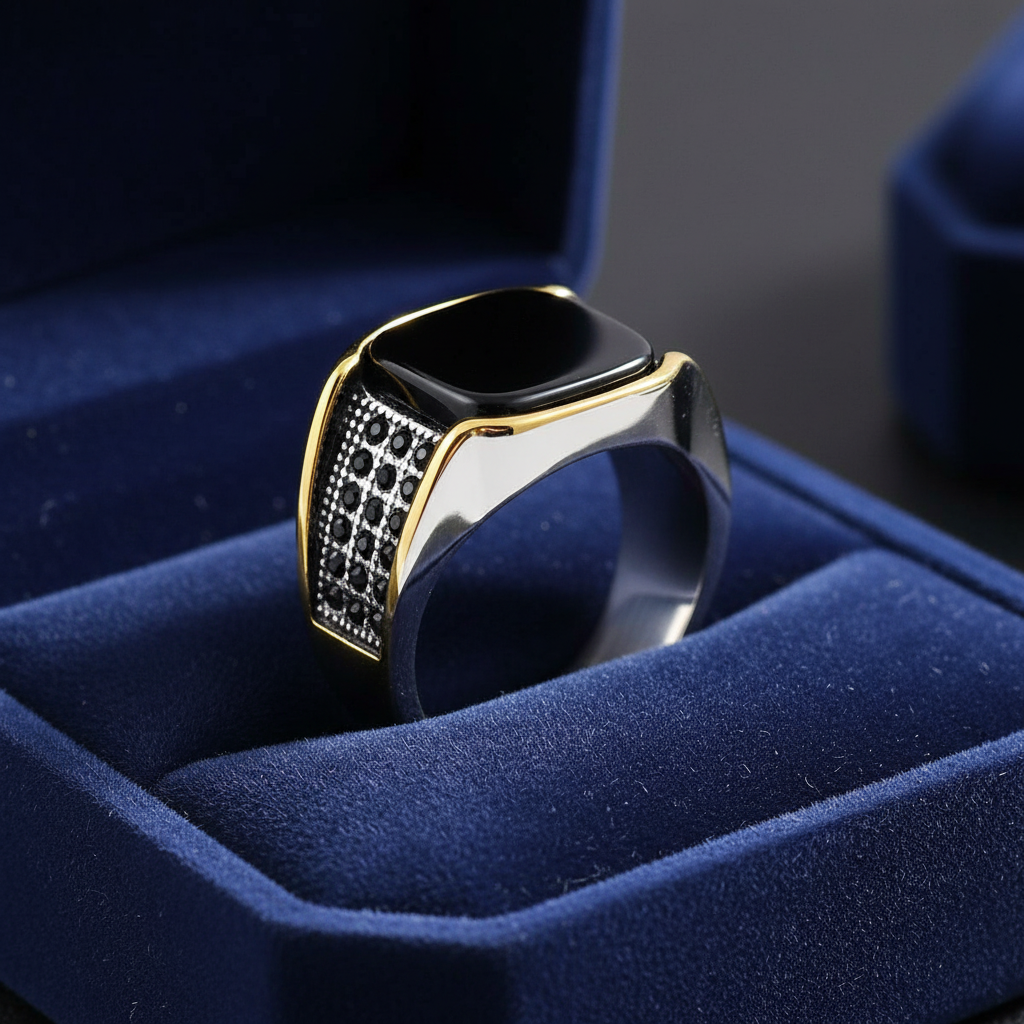 Black Onyx Signet Ring for Men – Gold & Silver Luxury Band