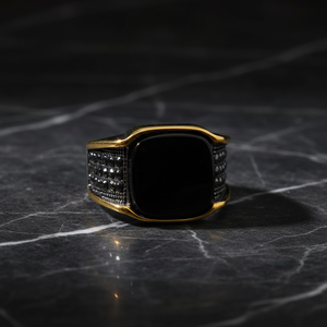 Black Onyx Ring on dark marble