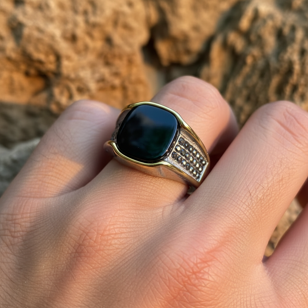 Black Onyx Ring on hand lifestyle